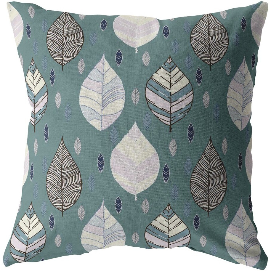 16 Pine Green Leaves Suede Zippered Throw Pillow