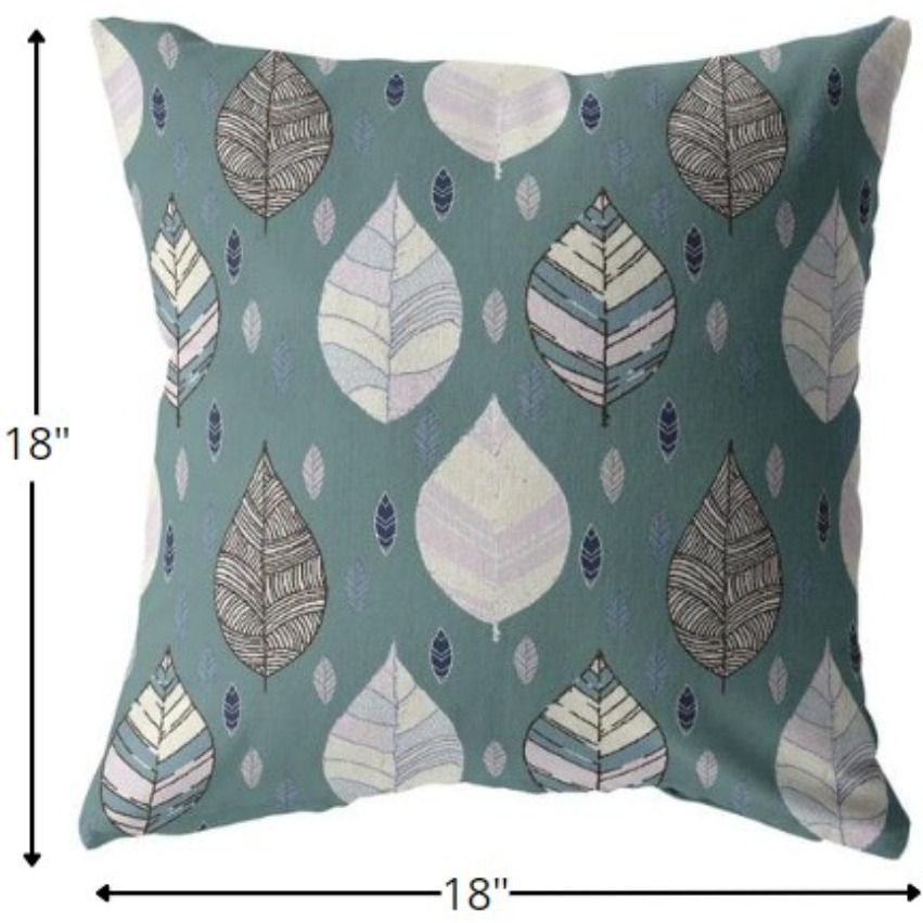 18 Pine Green Leaves Suede Zippered Throw Pillow