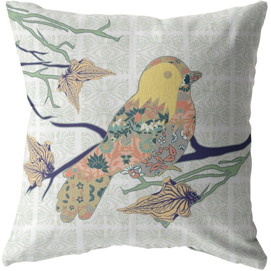 18"" Light Green Sparrow Zippered Suede Throw Pillow