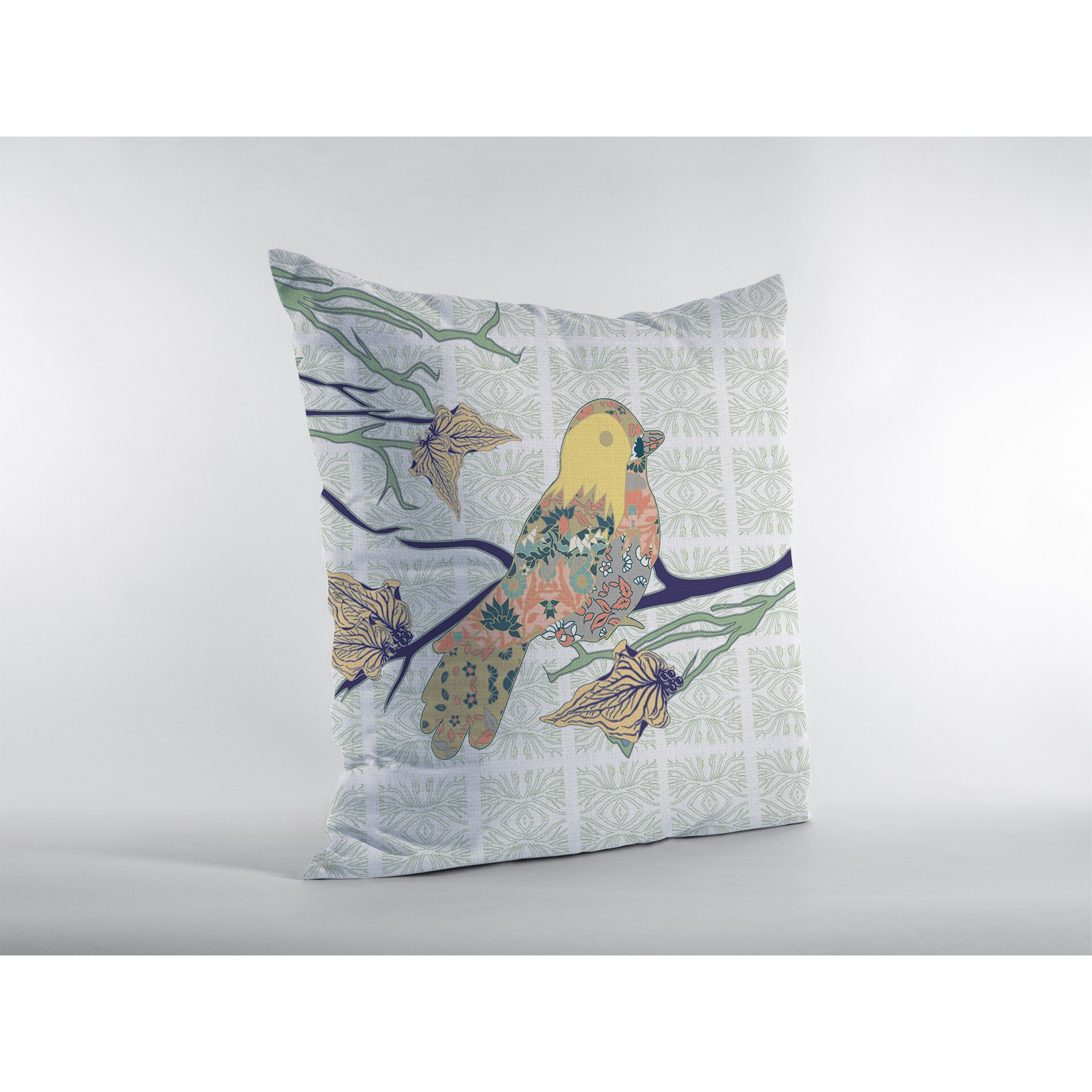 18"" Light Green Sparrow Zippered Suede Throw Pillow