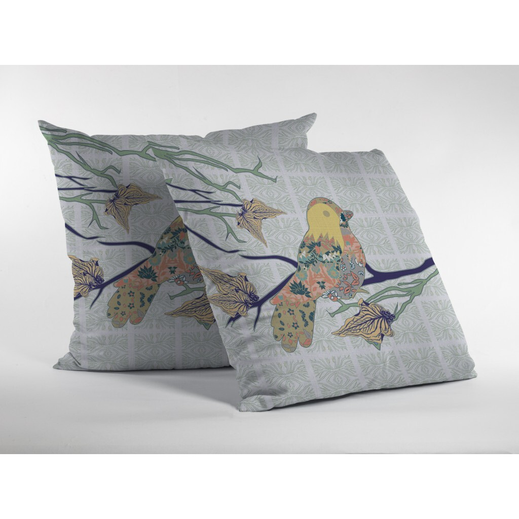 18"" Light Green Sparrow Zippered Suede Throw Pillow