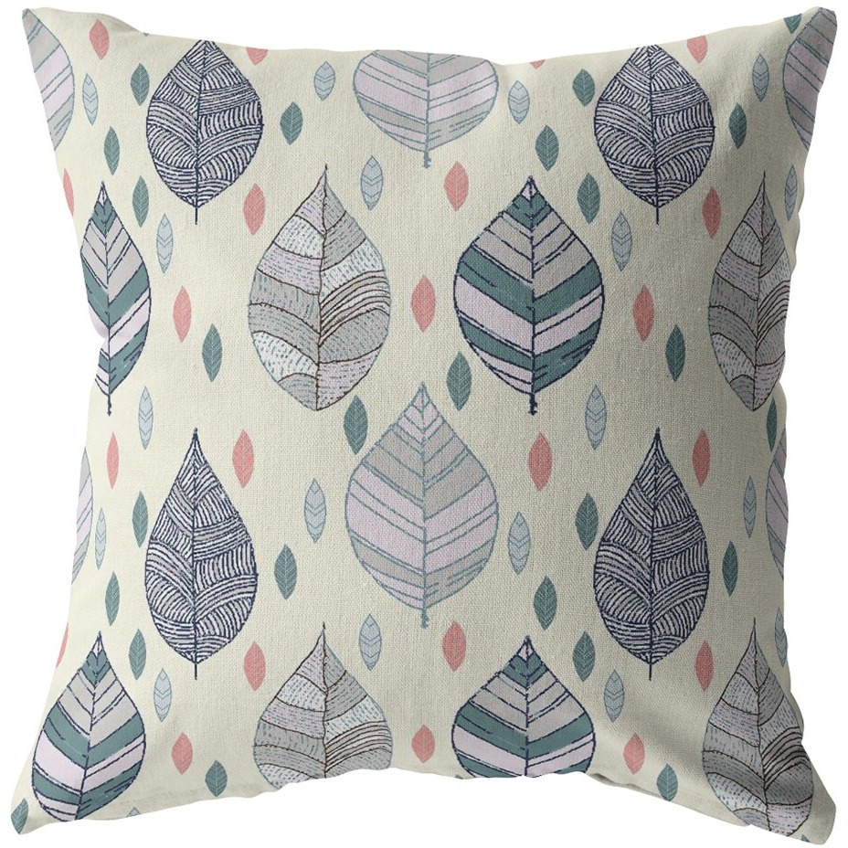 18 Cream Gray Leaves Suede Zippered Throw Pillow