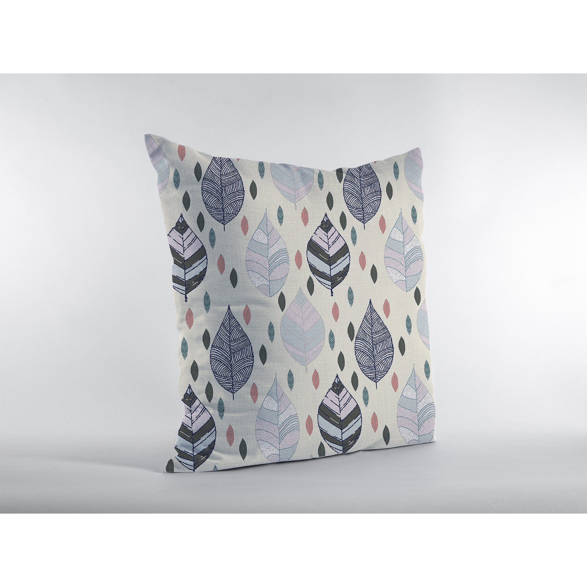 18 Cream Gray Leaves Suede Zippered Throw Pillow