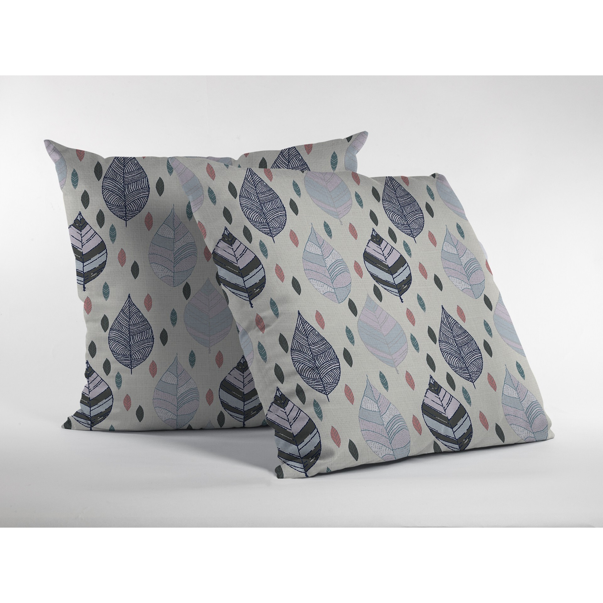 18 Cream Gray Leaves Suede Zippered Throw Pillow