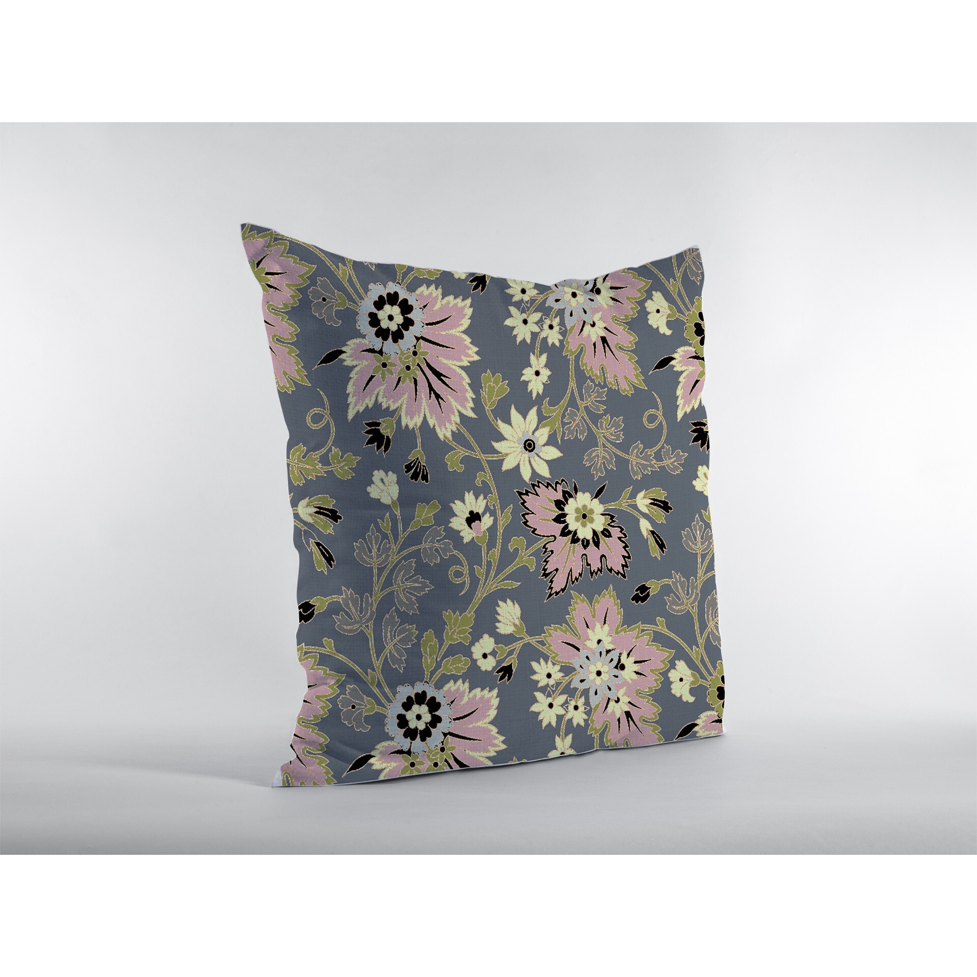 16 Gray Pink Jacobean Zippered Suede Throw Pillow