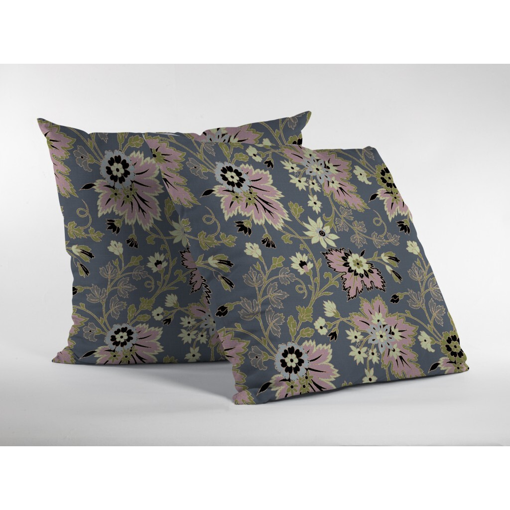 16 Gray Pink Jacobean Zippered Suede Throw Pillow