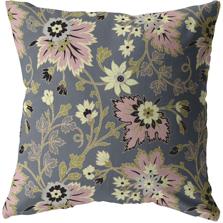 18 Gray Pink Jacobean Zippered Suede Throw Pillow