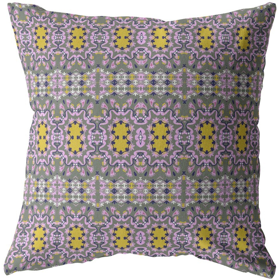 18 Purple Yellow Geofloral Zippered Suede Throw Pillow