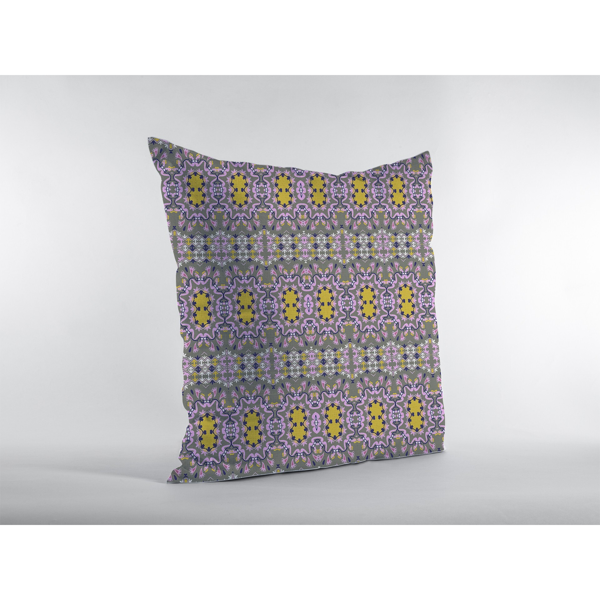 18 Purple Yellow Geofloral Zippered Suede Throw Pillow