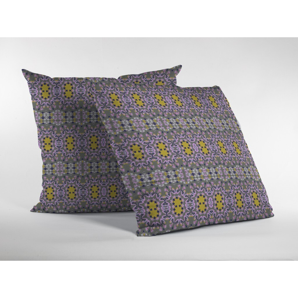 18 Purple Yellow Geofloral Zippered Suede Throw Pillow