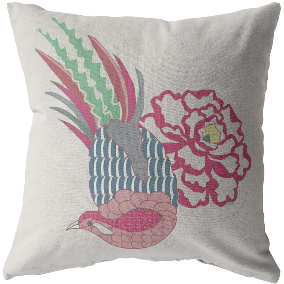 18 Pink White Peacock Zippered Suede Throw Pillow