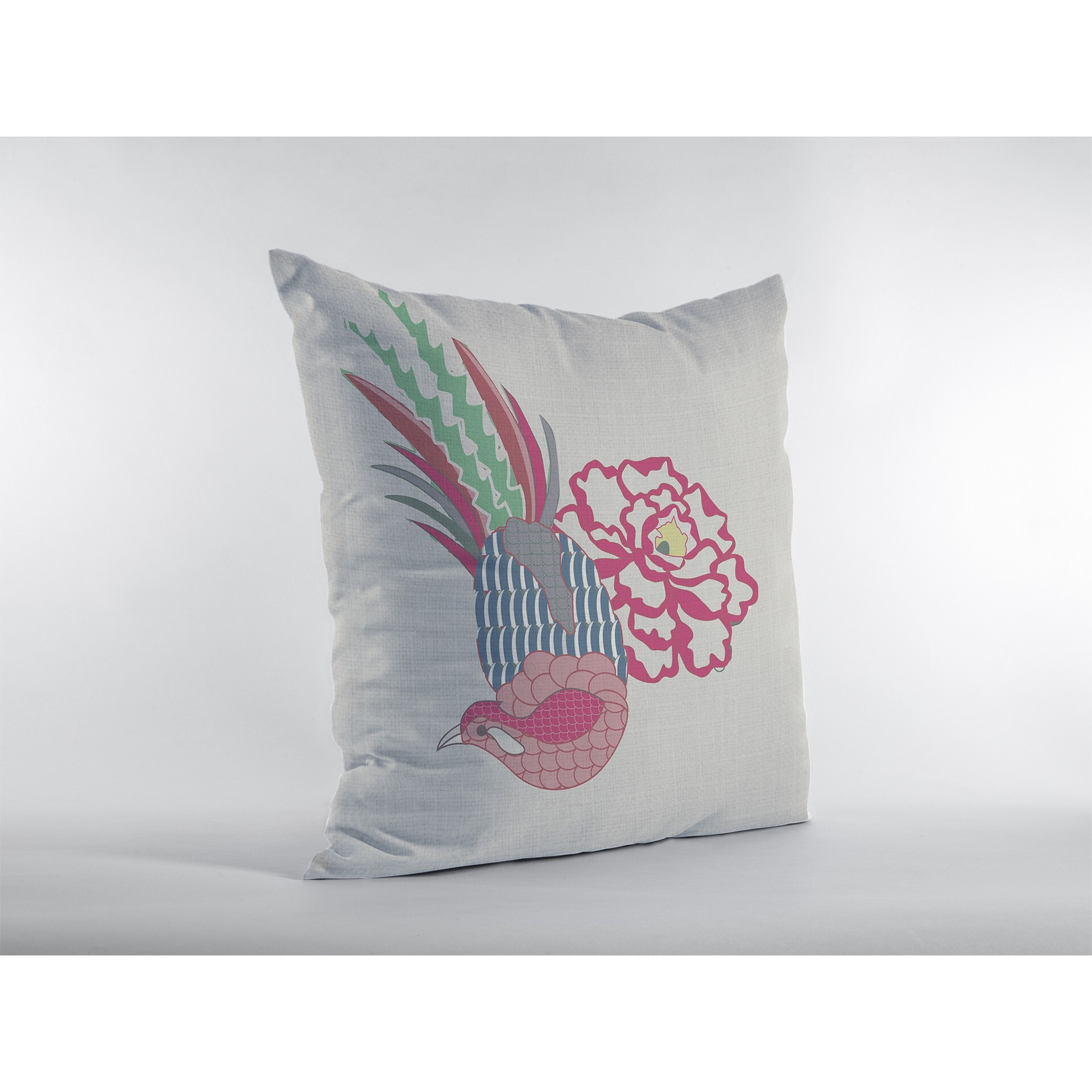 18 Pink White Peacock Zippered Suede Throw Pillow