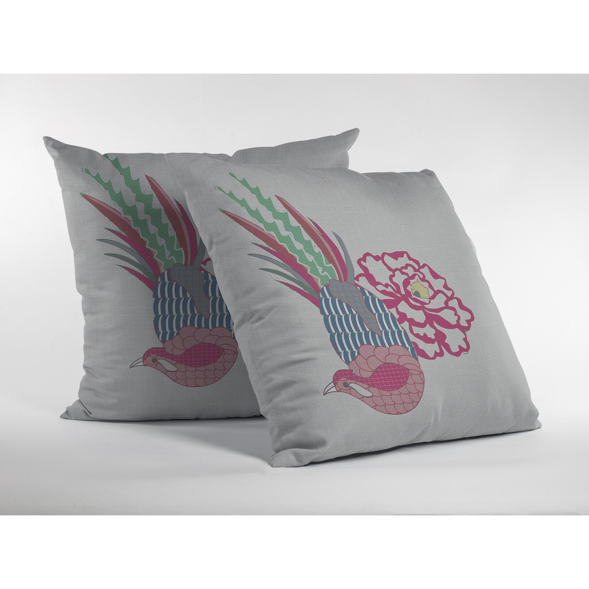 18 Pink White Peacock Zippered Suede Throw Pillow