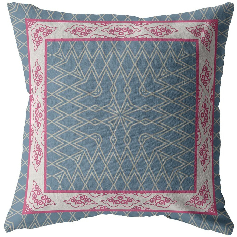 16"" Pink Blue Nest Ornate Frame Zippered Suede Throw Pillow