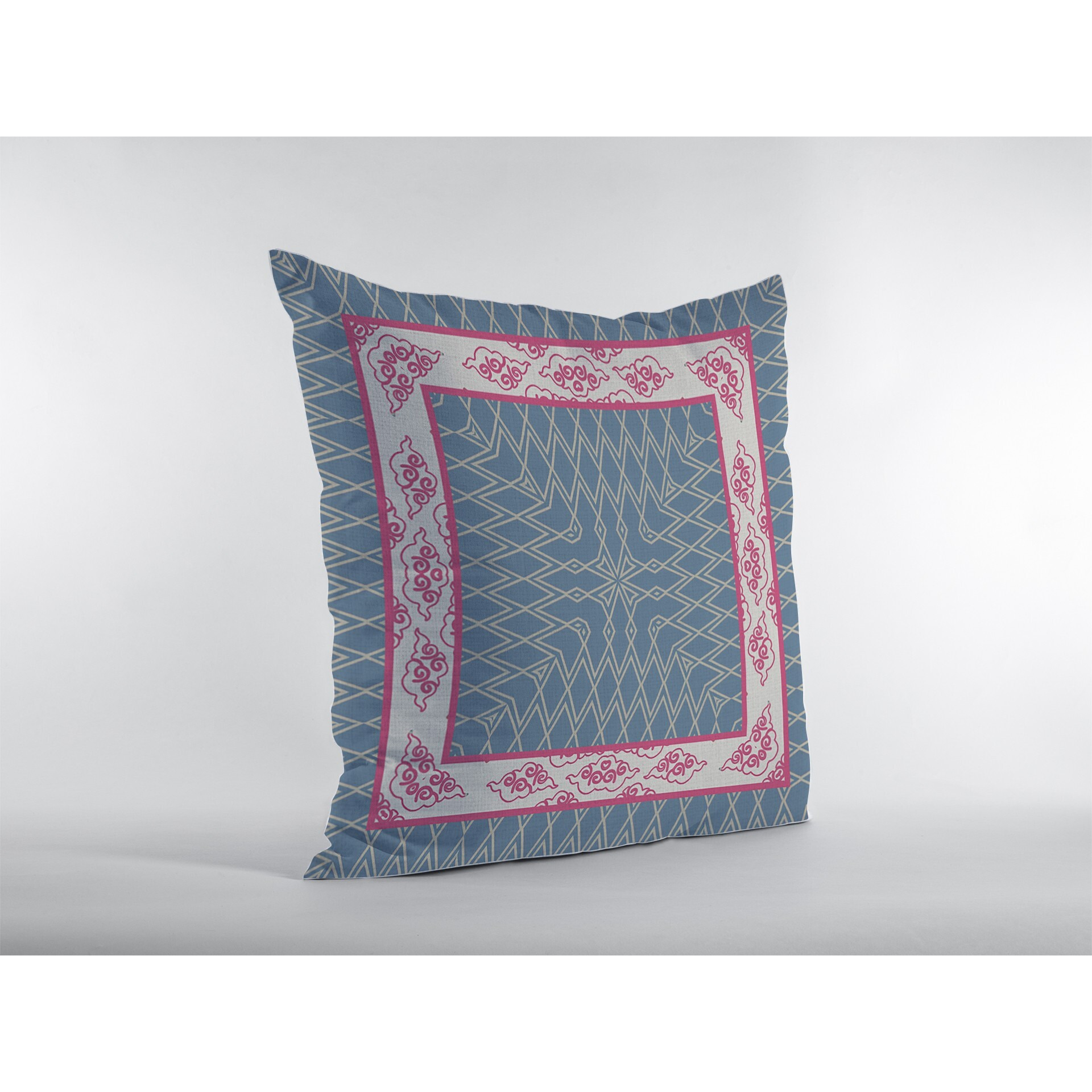 16"" Pink Blue Nest Ornate Frame Zippered Suede Throw Pillow