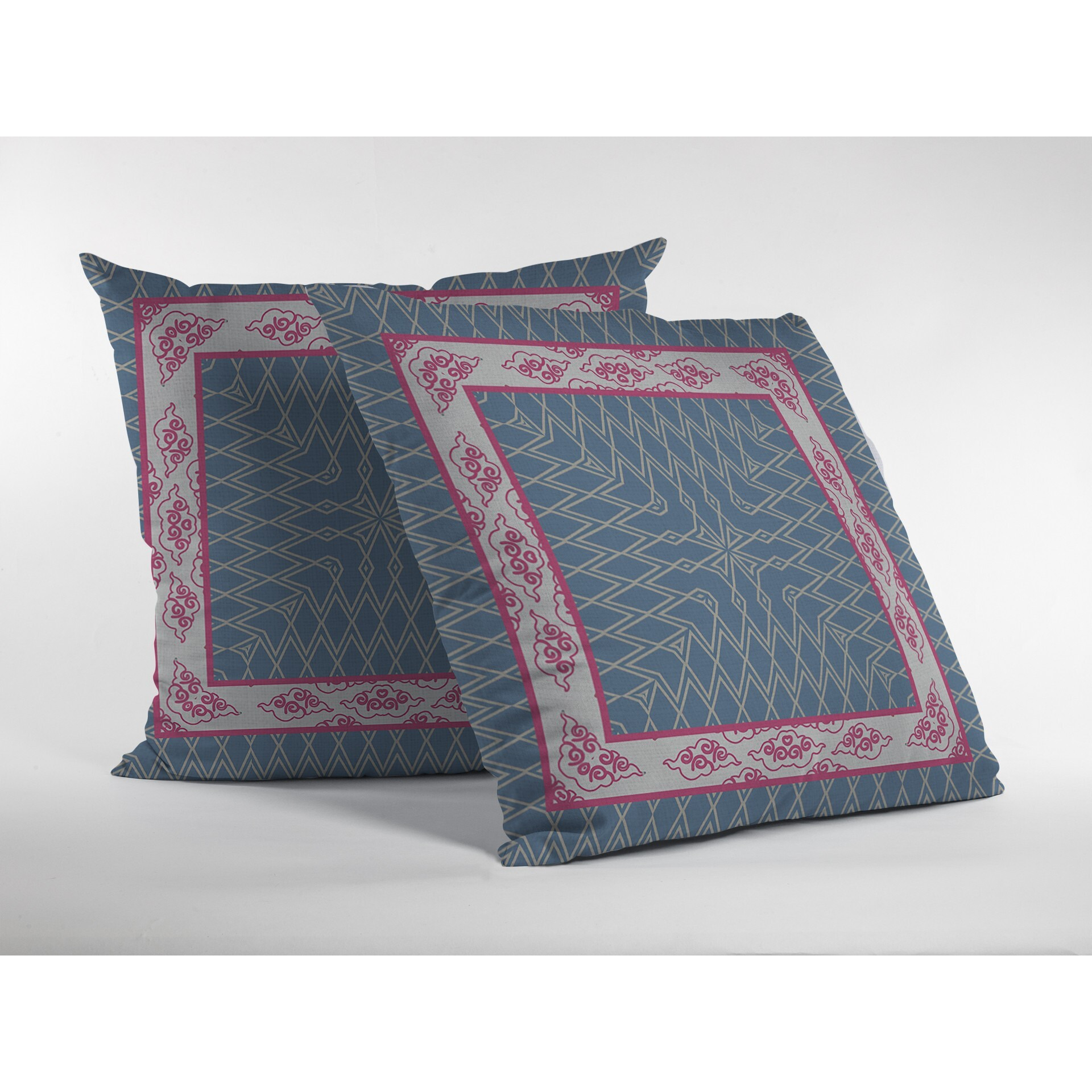 16"" Pink Blue Nest Ornate Frame Zippered Suede Throw Pillow