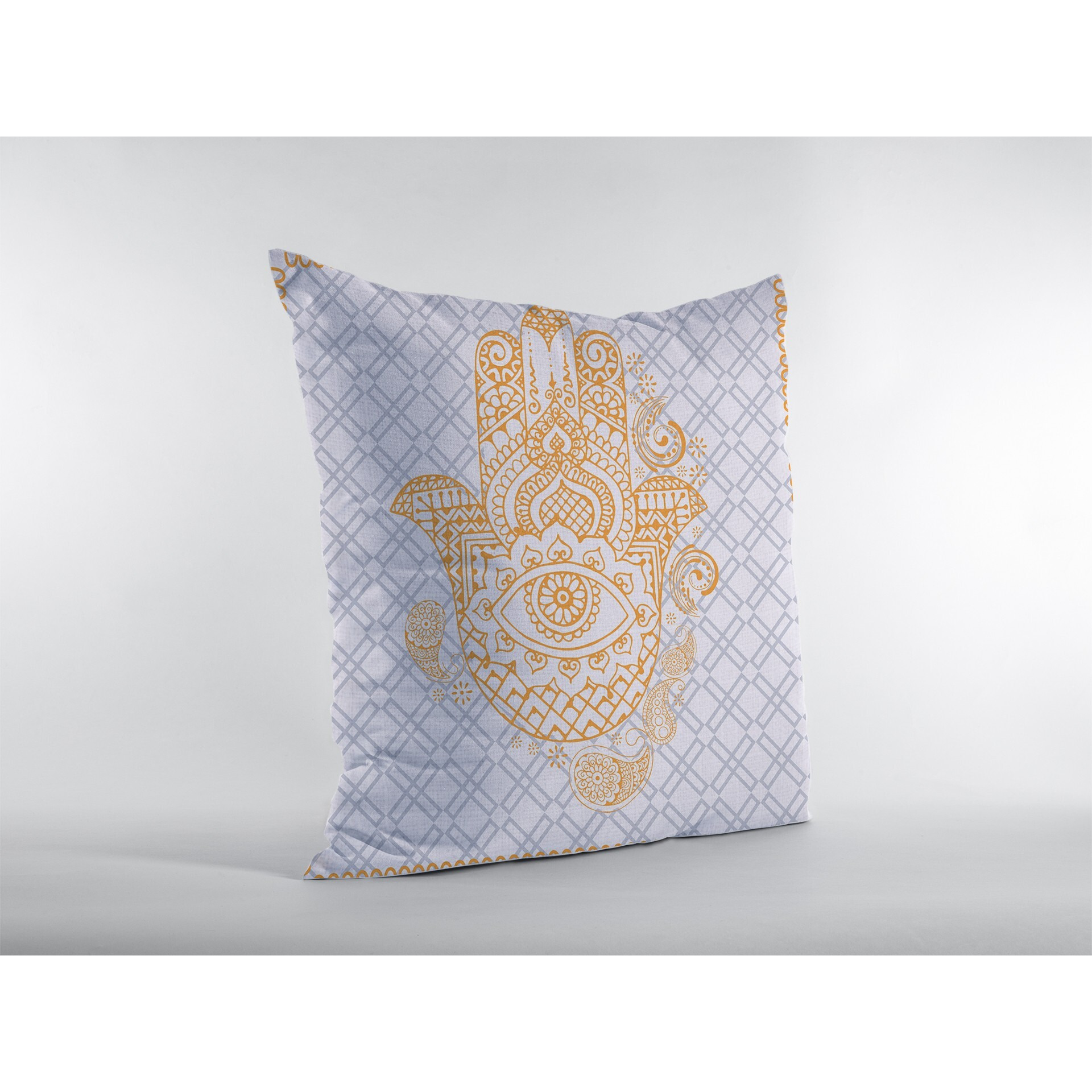 18 Gold Gray Hamsa Suede Zippered Throw Pillow