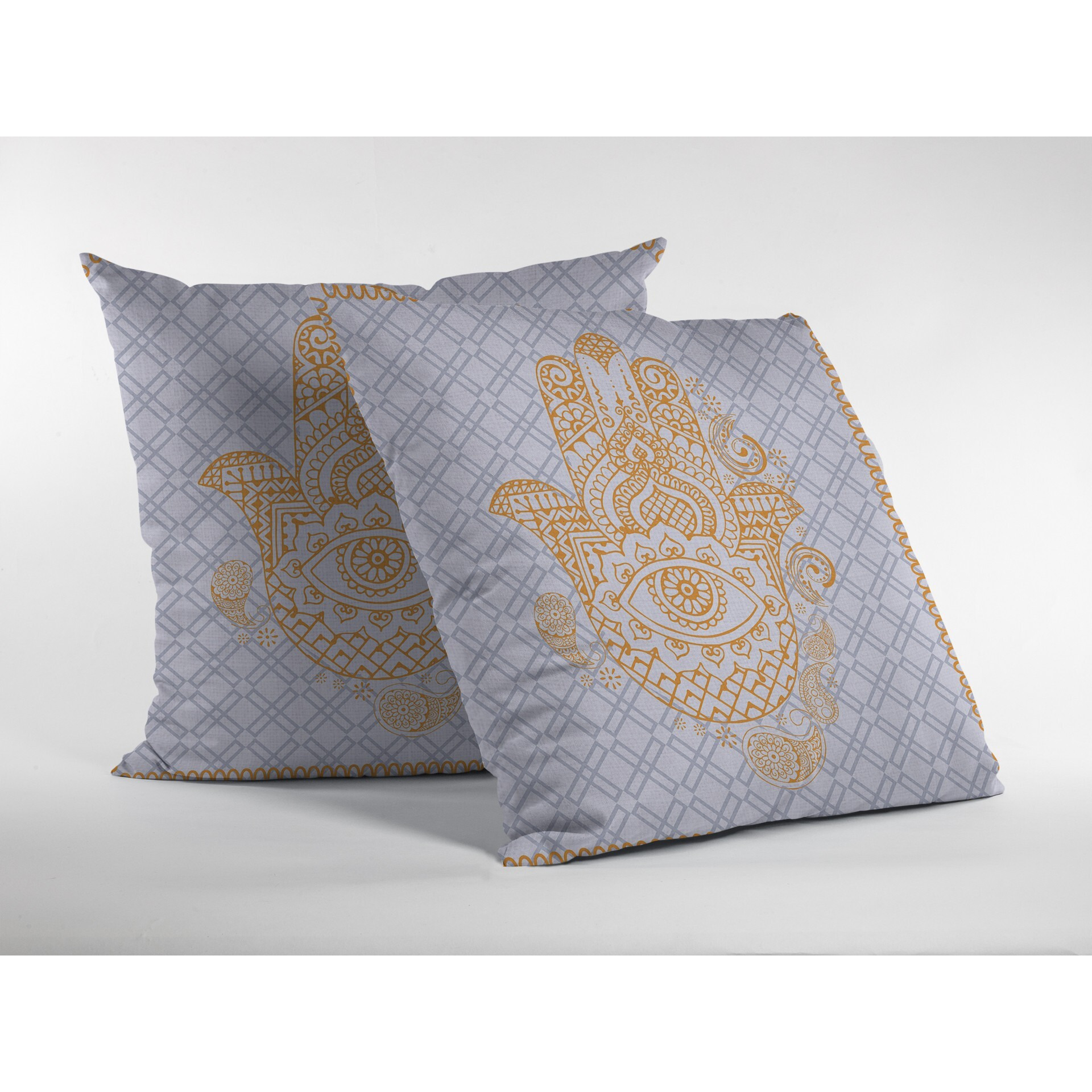 18 Gold Gray Hamsa Suede Zippered Throw Pillow