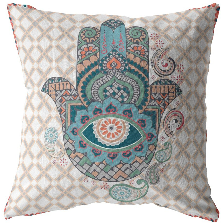 18 Blue Gray Hamsa Suede Zippered Throw Pillow