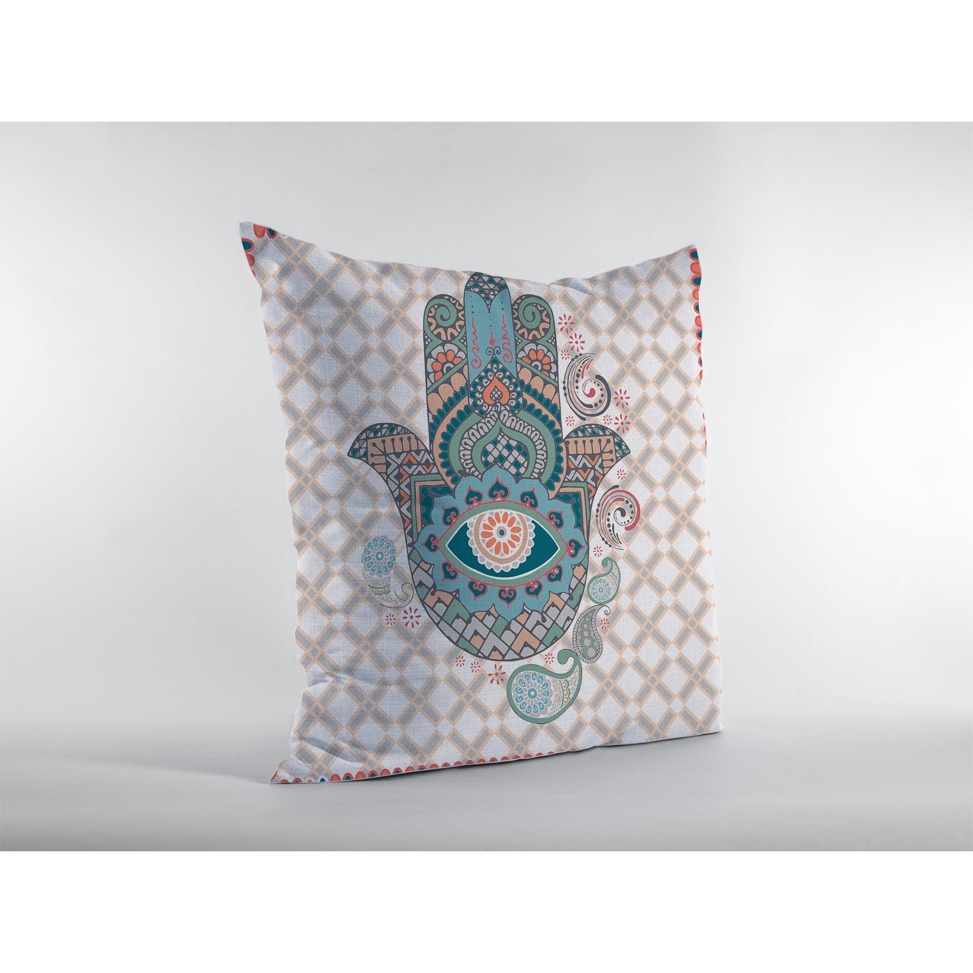 18 Blue Gray Hamsa Suede Zippered Throw Pillow