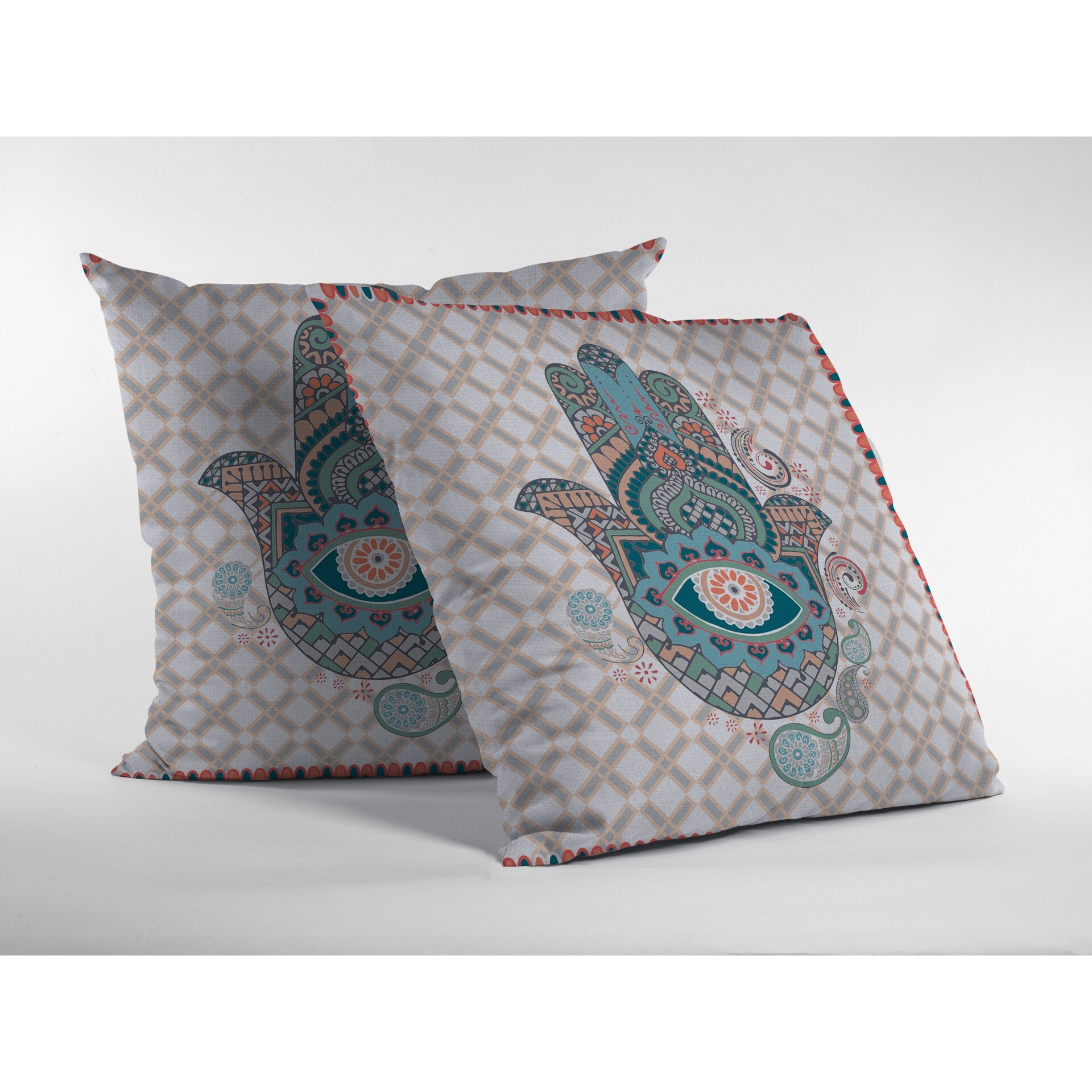 18 Blue Gray Hamsa Suede Zippered Throw Pillow