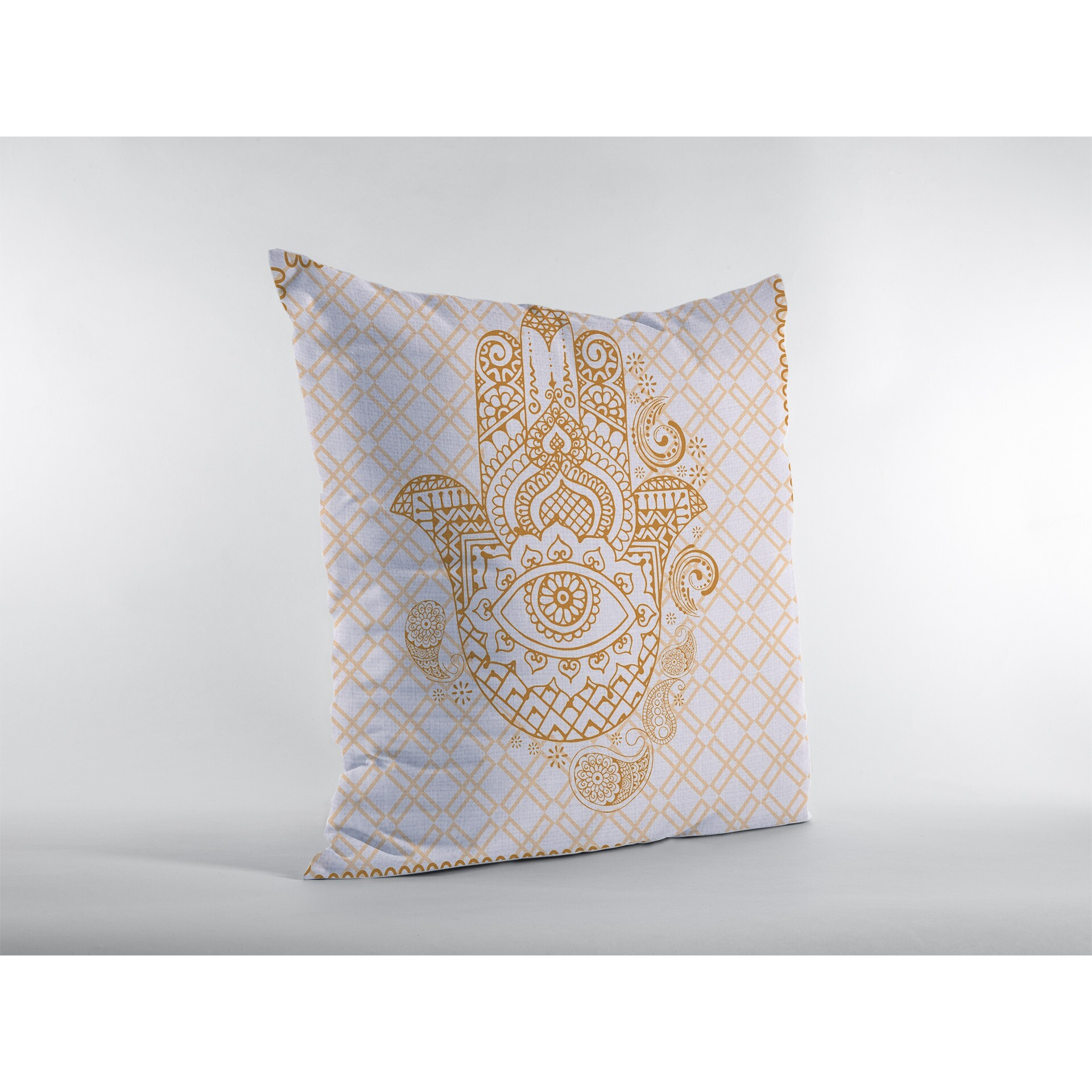 16 Gold White Hamsa Suede Zippered Throw Pillow