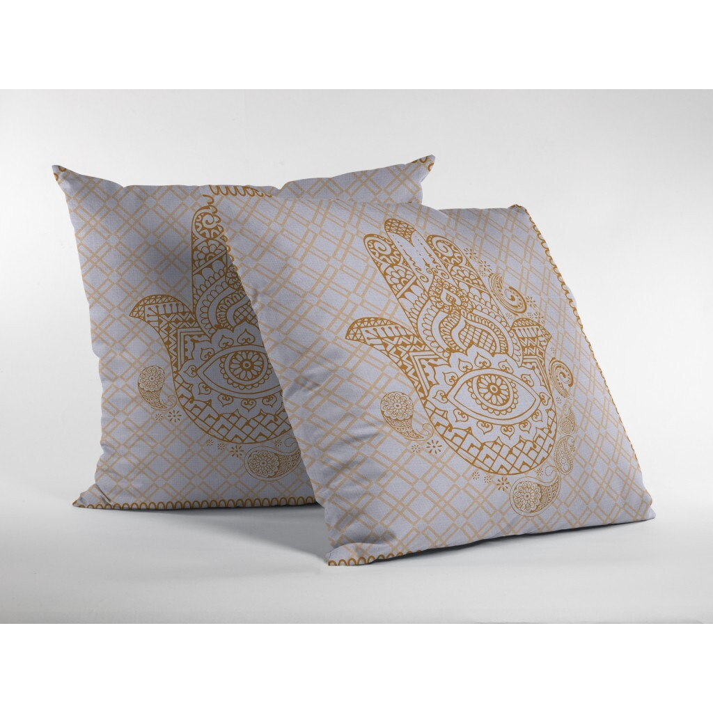16 Gold White Hamsa Suede Zippered Throw Pillow