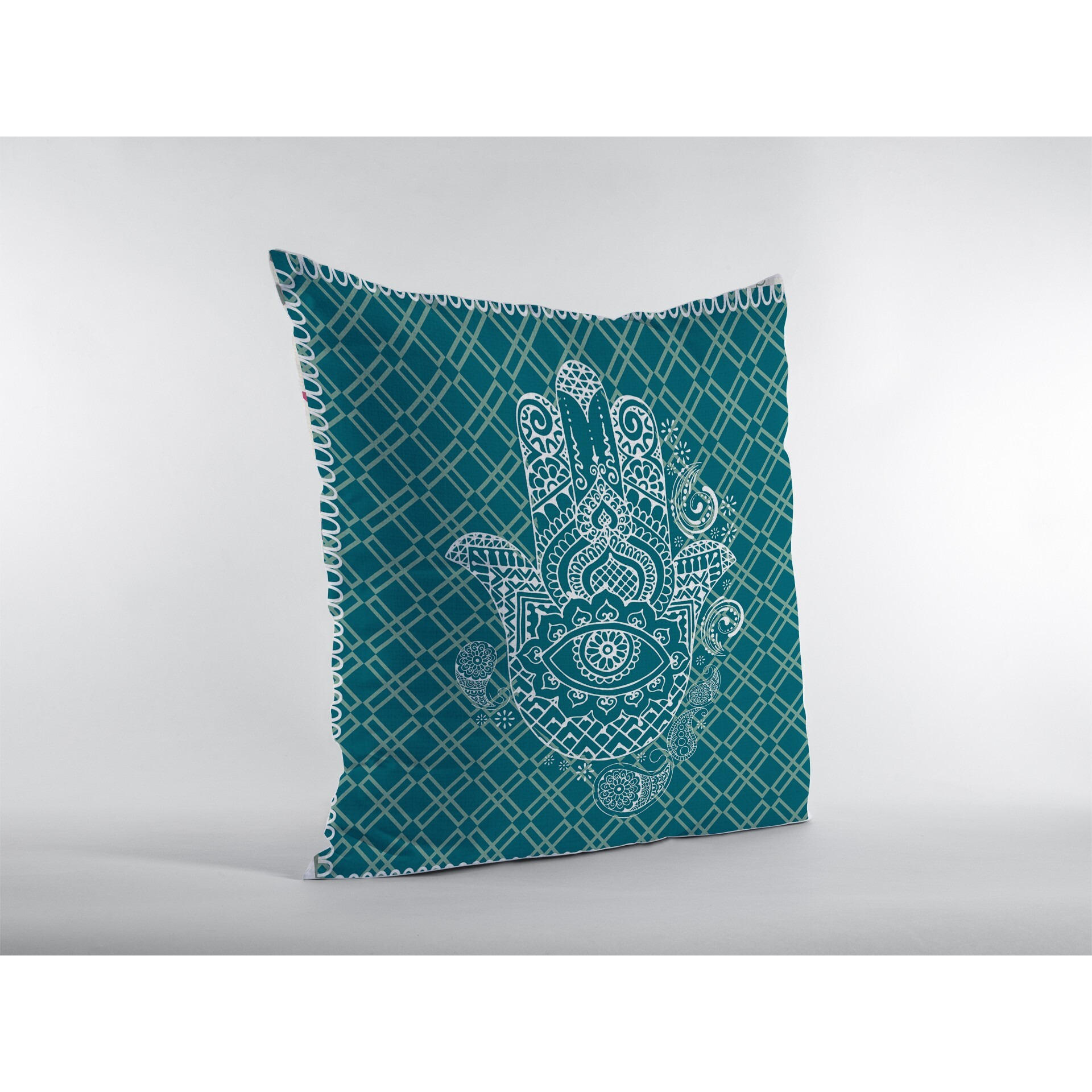 18 Teal White Hamsa Suede Zippered Throw Pillow