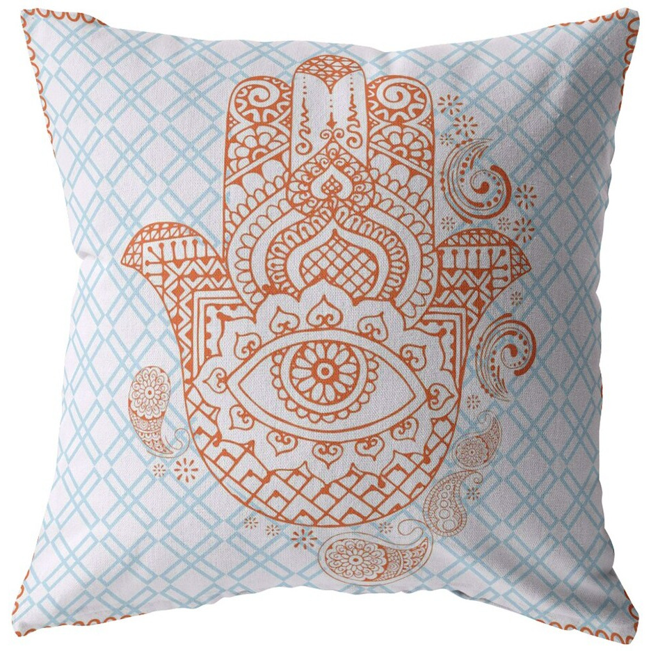 16 Blue Orange Hamsa Suede Zippered Throw Pillow