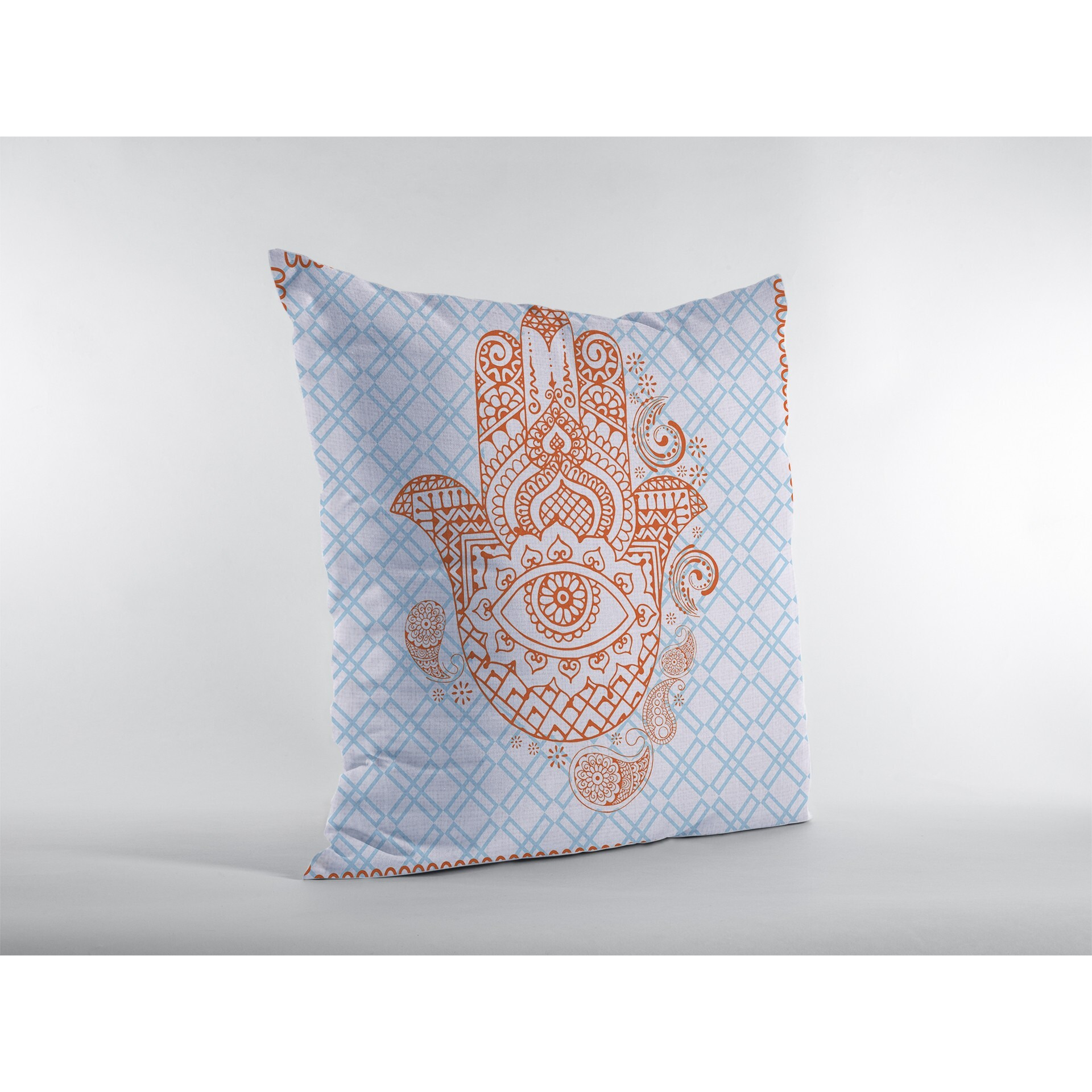 16 Blue Orange Hamsa Suede Zippered Throw Pillow