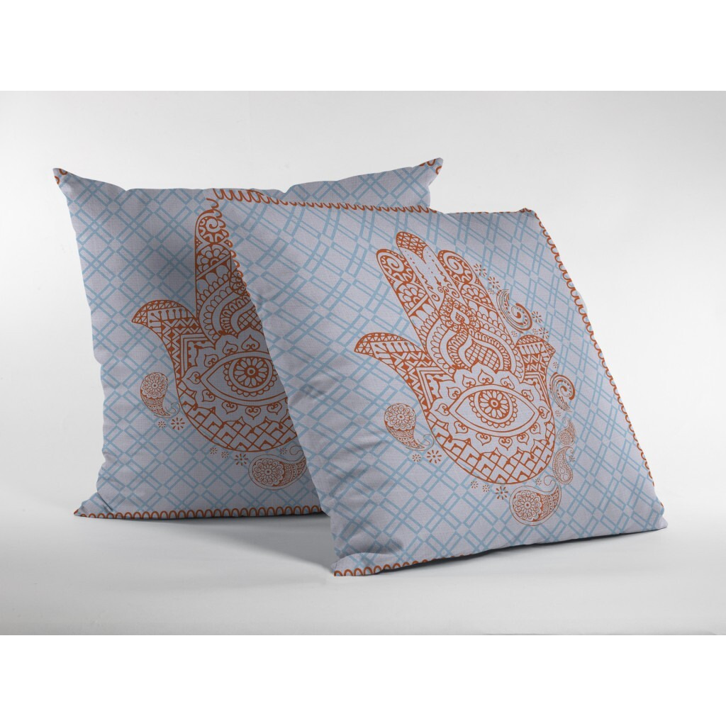 16 Blue Orange Hamsa Suede Zippered Throw Pillow