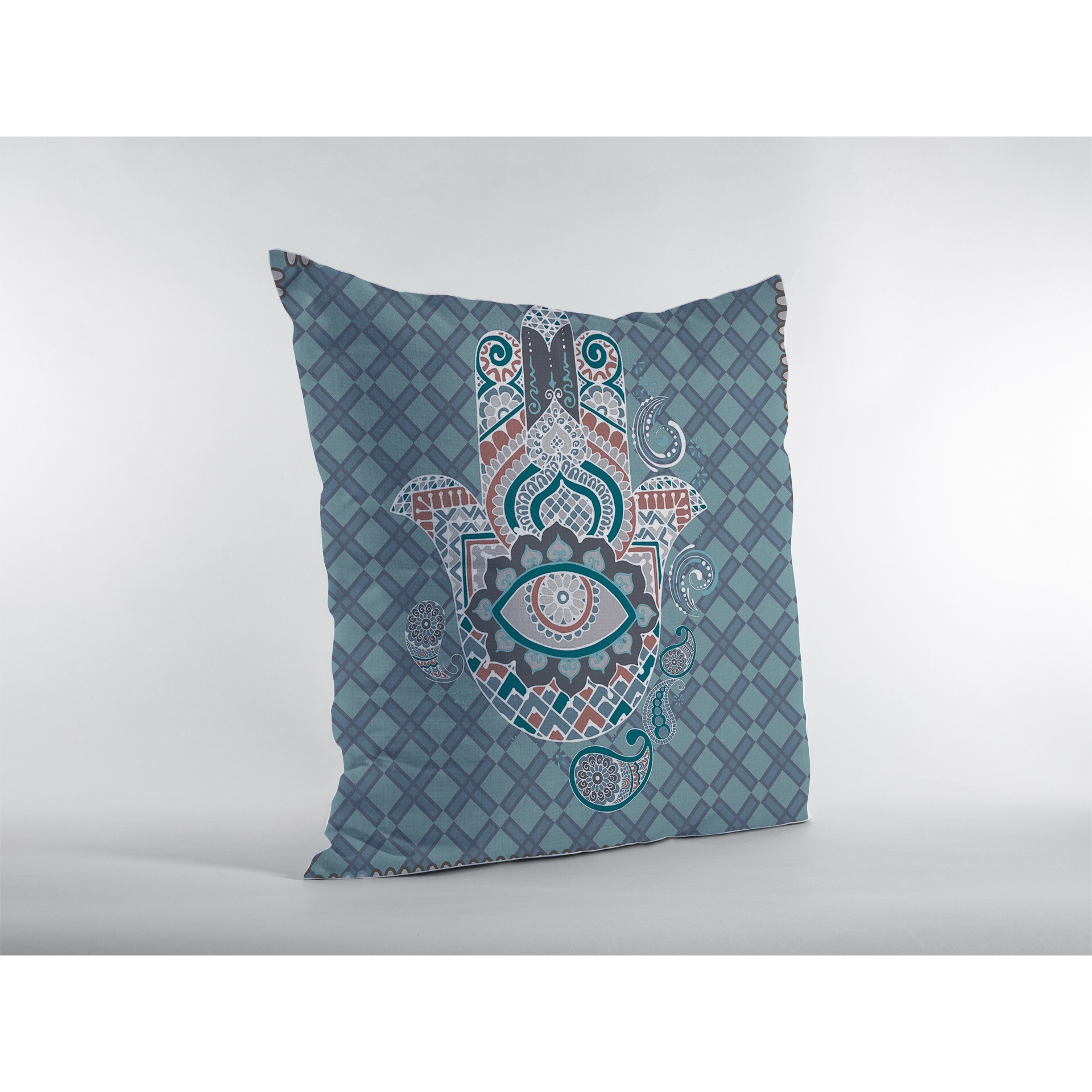 18 Slate Blue Hamsa Suede Zippered Throw Pillow