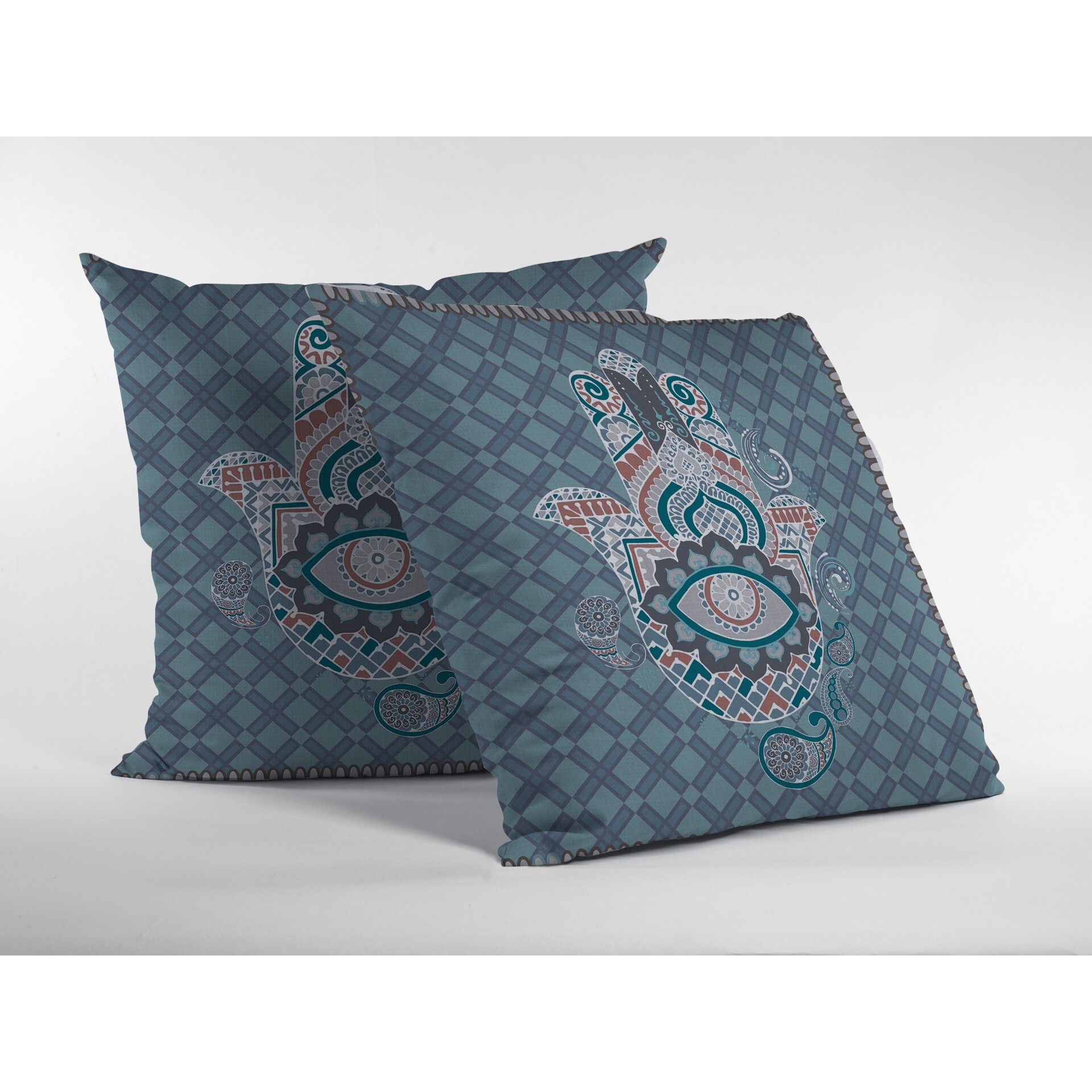 18 Slate Blue Hamsa Suede Zippered Throw Pillow
