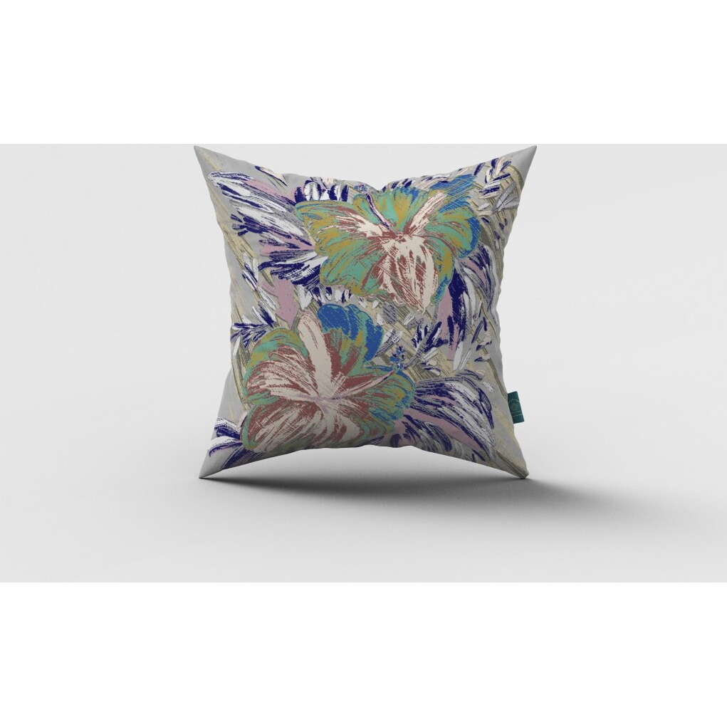 16 Lilac Green Hibiscus Zippered Suede Throw Pillow