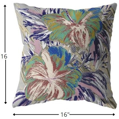 16 Lilac Green Hibiscus Zippered Suede Throw Pillow