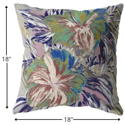 18 Lilac Green Hibiscus Zippered Suede Throw Pillow