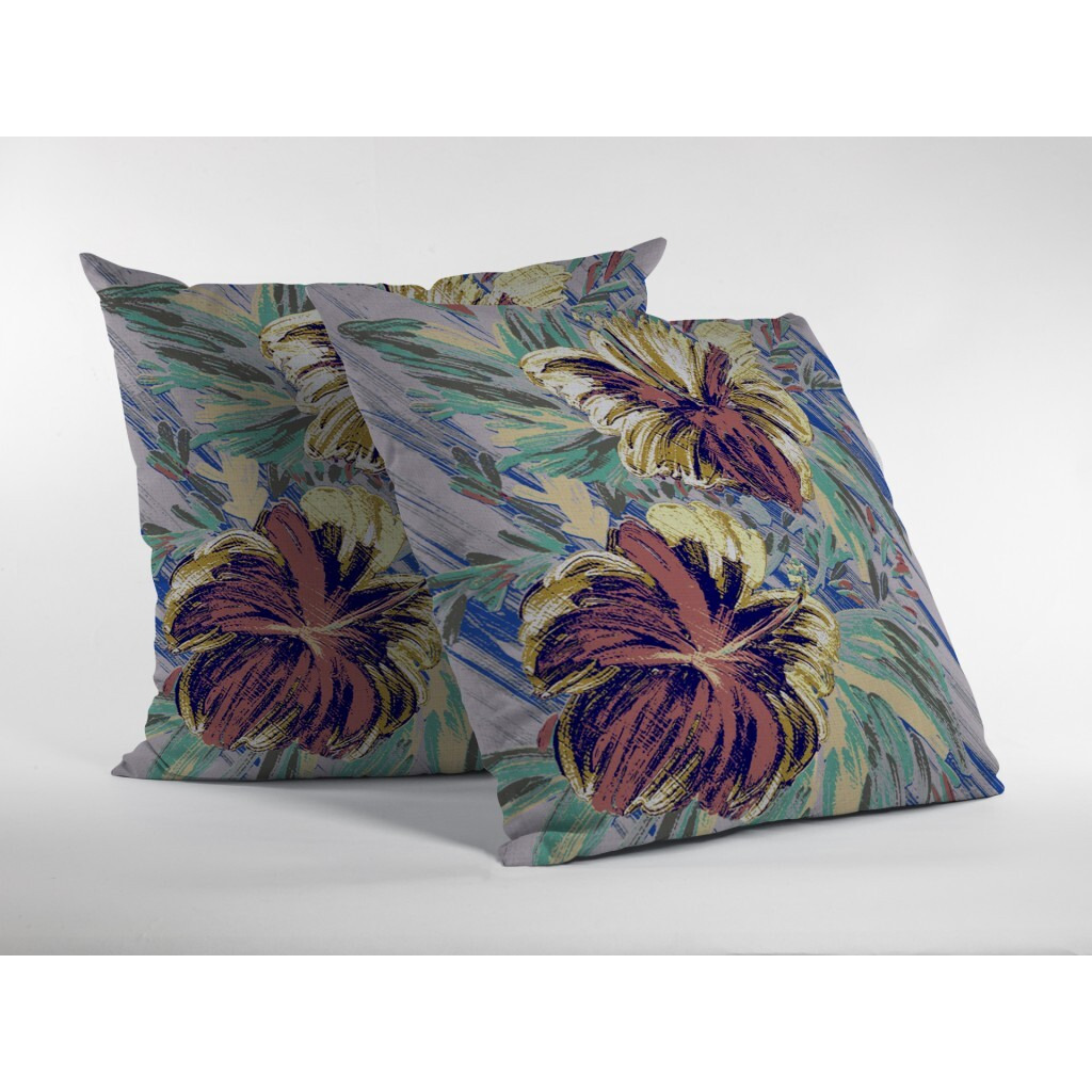 18 Terracotta Hibiscus Zippered Suede Throw Pillow