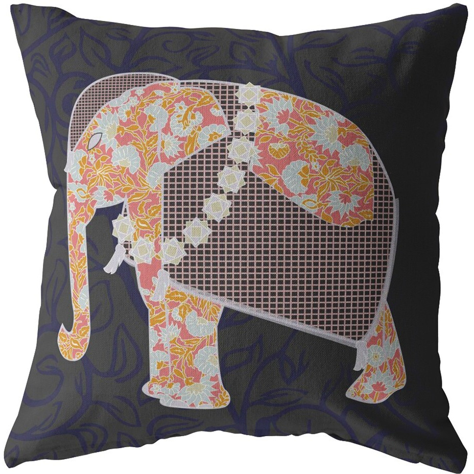 16 Orange Elephant Zippered Suede Throw Pillow