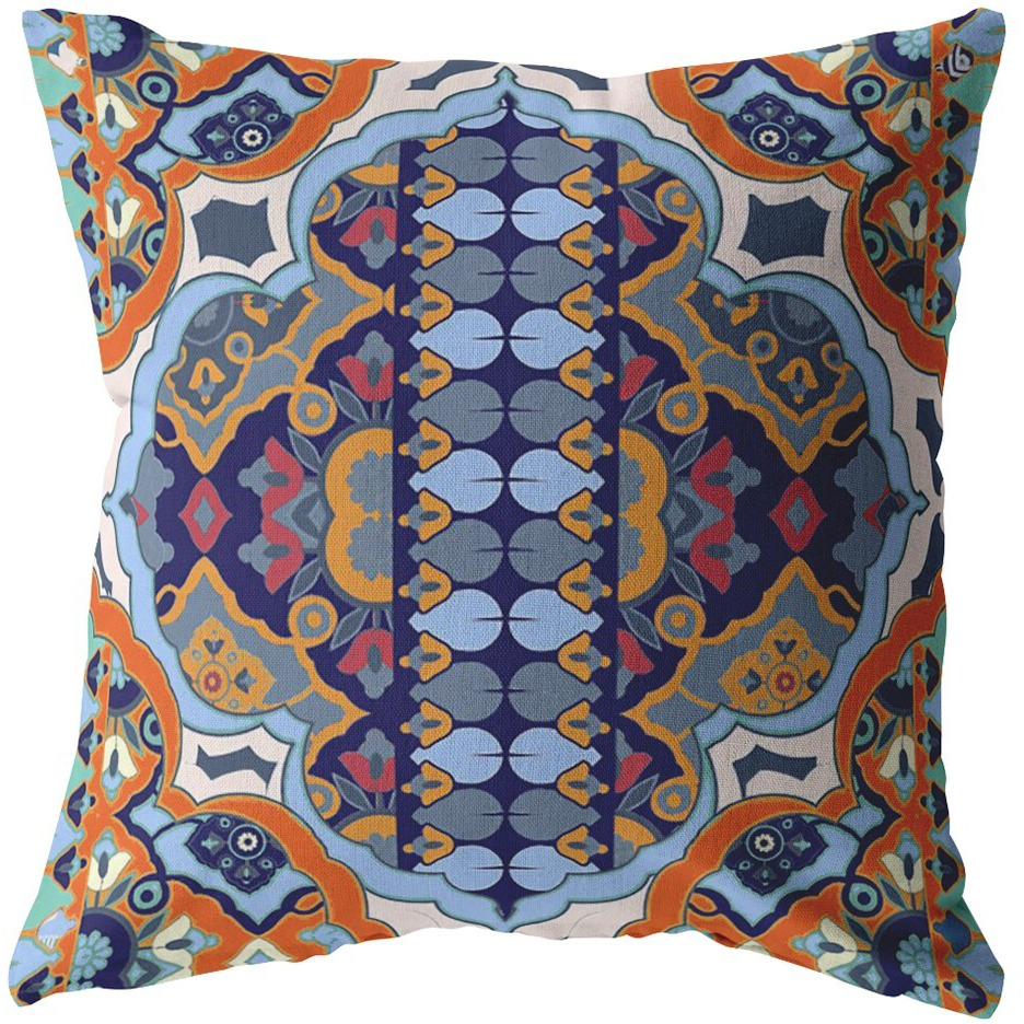 18"" Orange Blue Boho Zippered Suede Throw Pillow