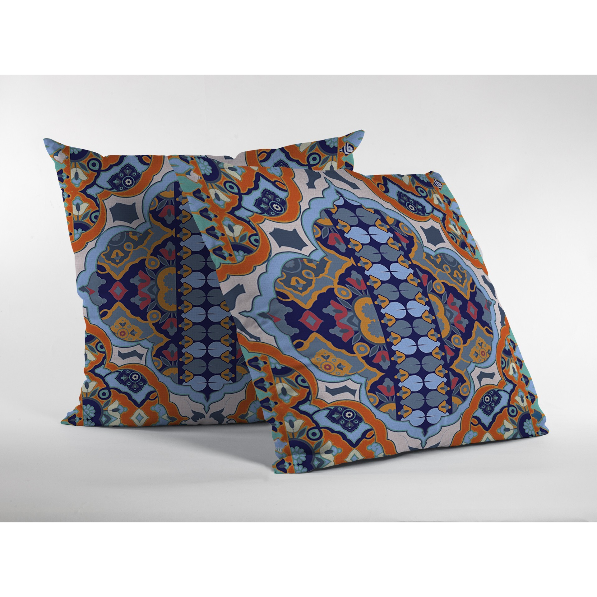 18"" Orange Blue Boho Zippered Suede Throw Pillow