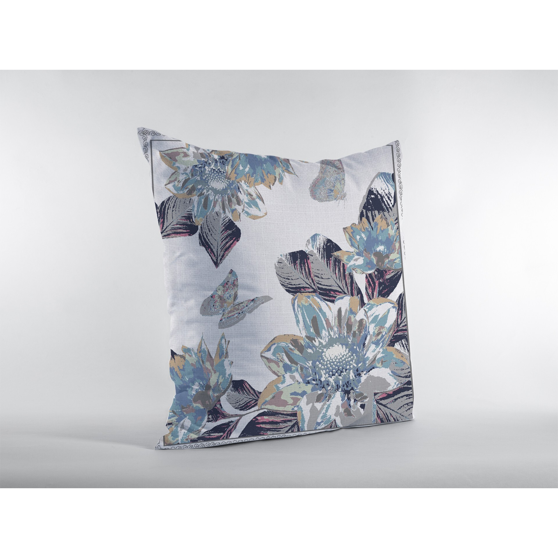 16 Gray White Butterfly Zippered Suede Throw Pillow
