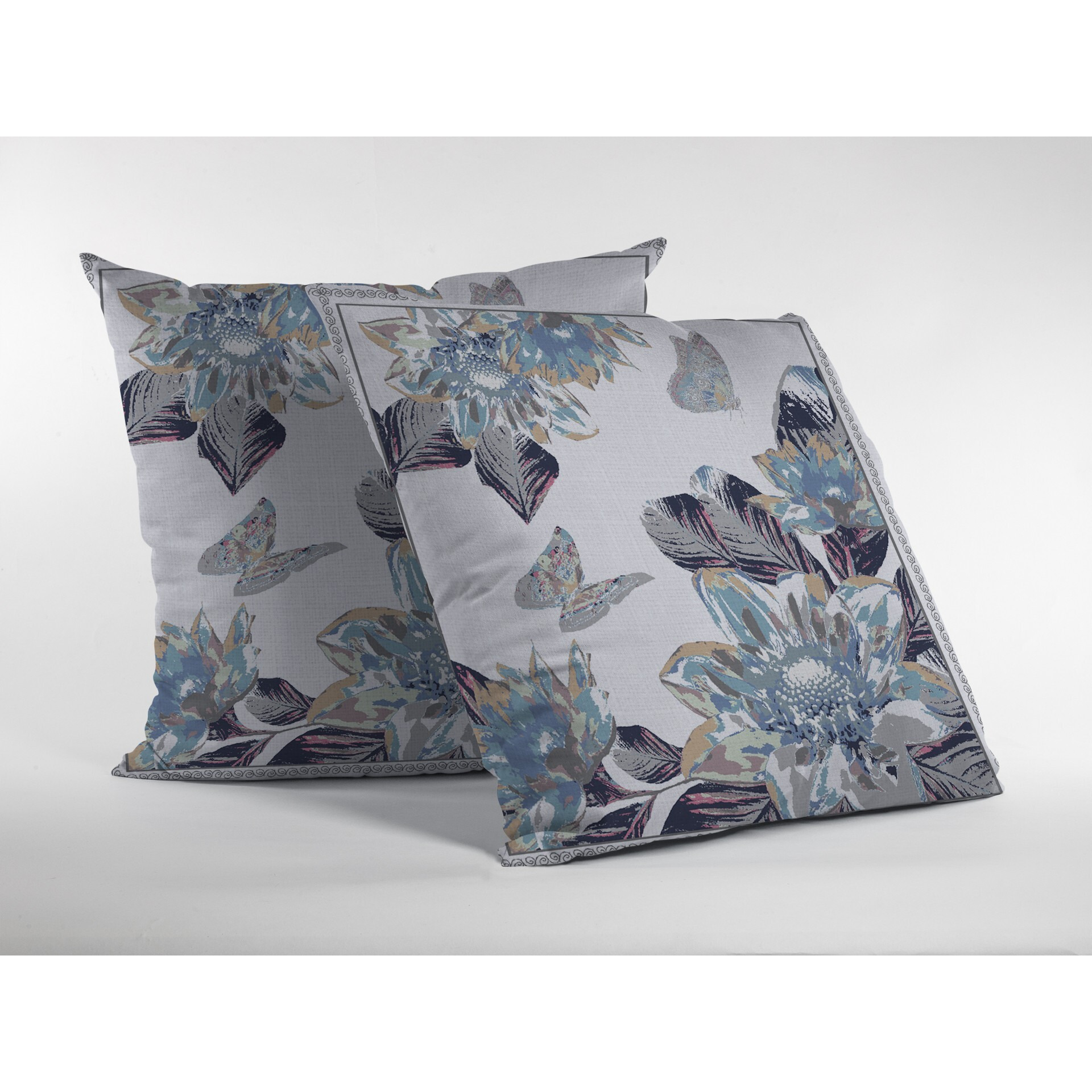 16 Gray White Butterfly Zippered Suede Throw Pillow