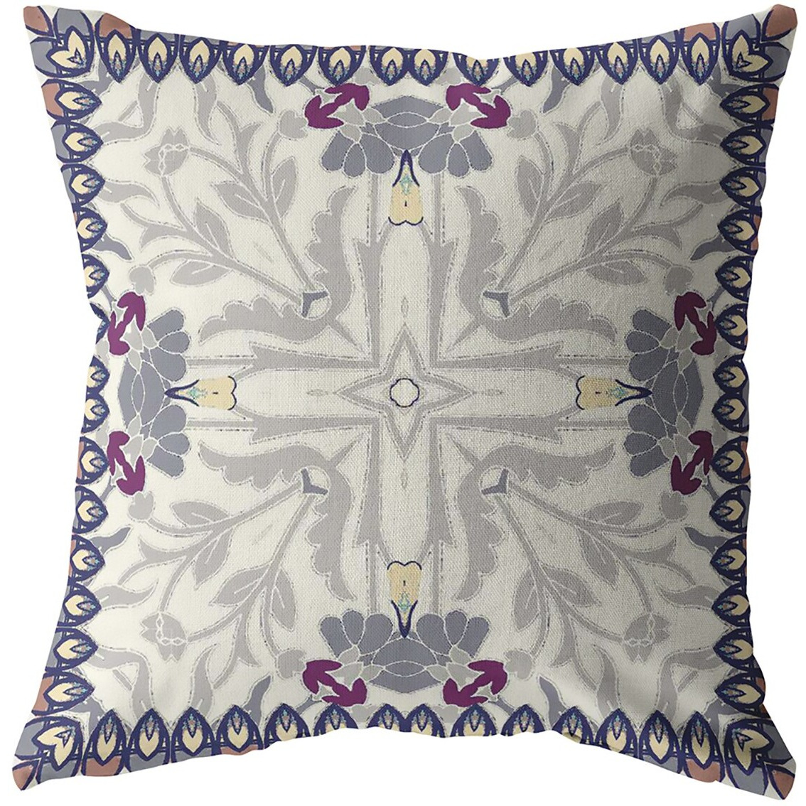 18"" Gray Floral Frame Zippered Suede Throw Pillow