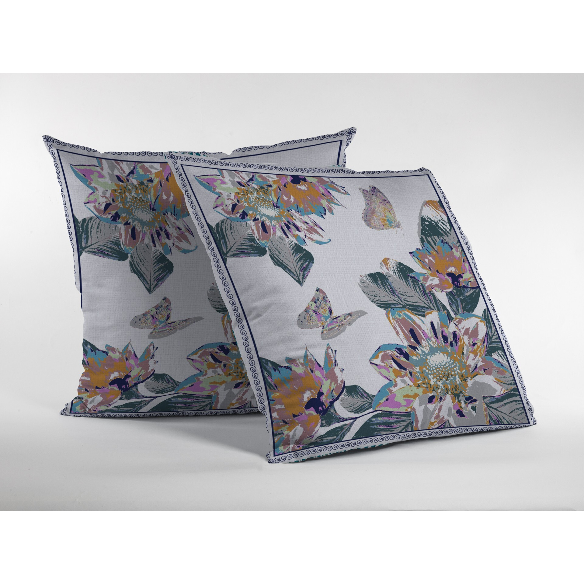 16 Pink White Butterfly Zippered Suede Throw Pillow