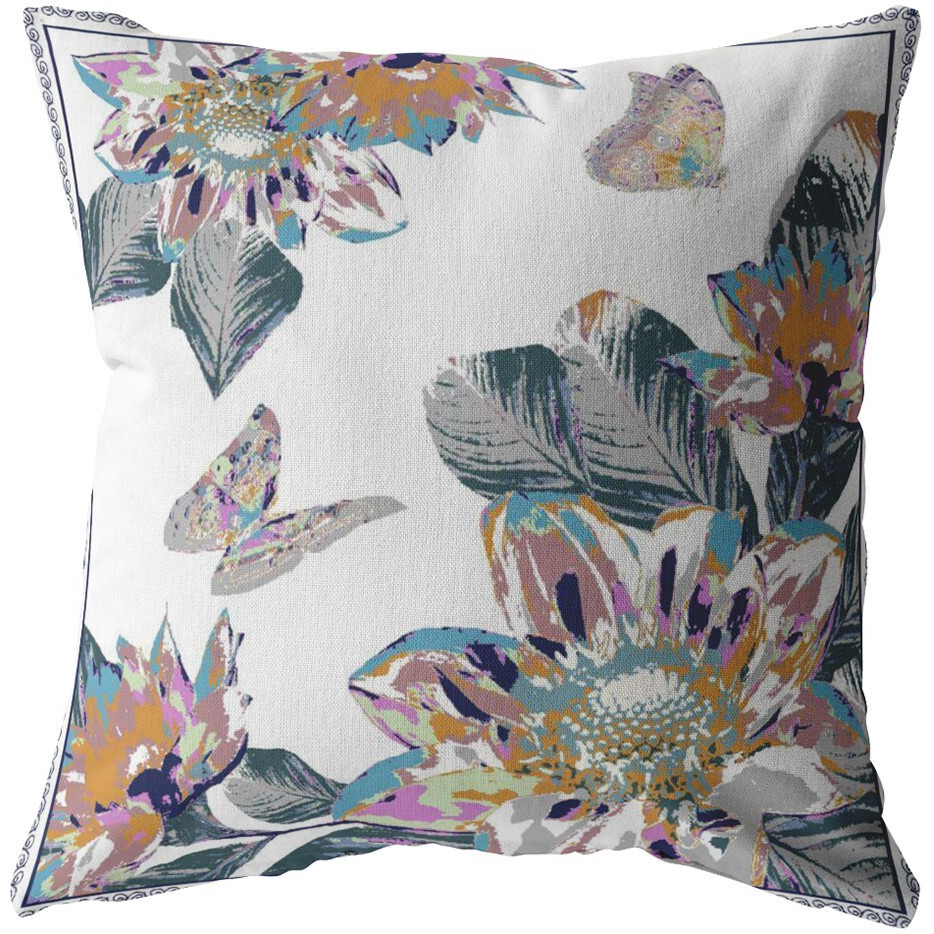 18 Pink White Butterfly Zippered Suede Throw Pillow