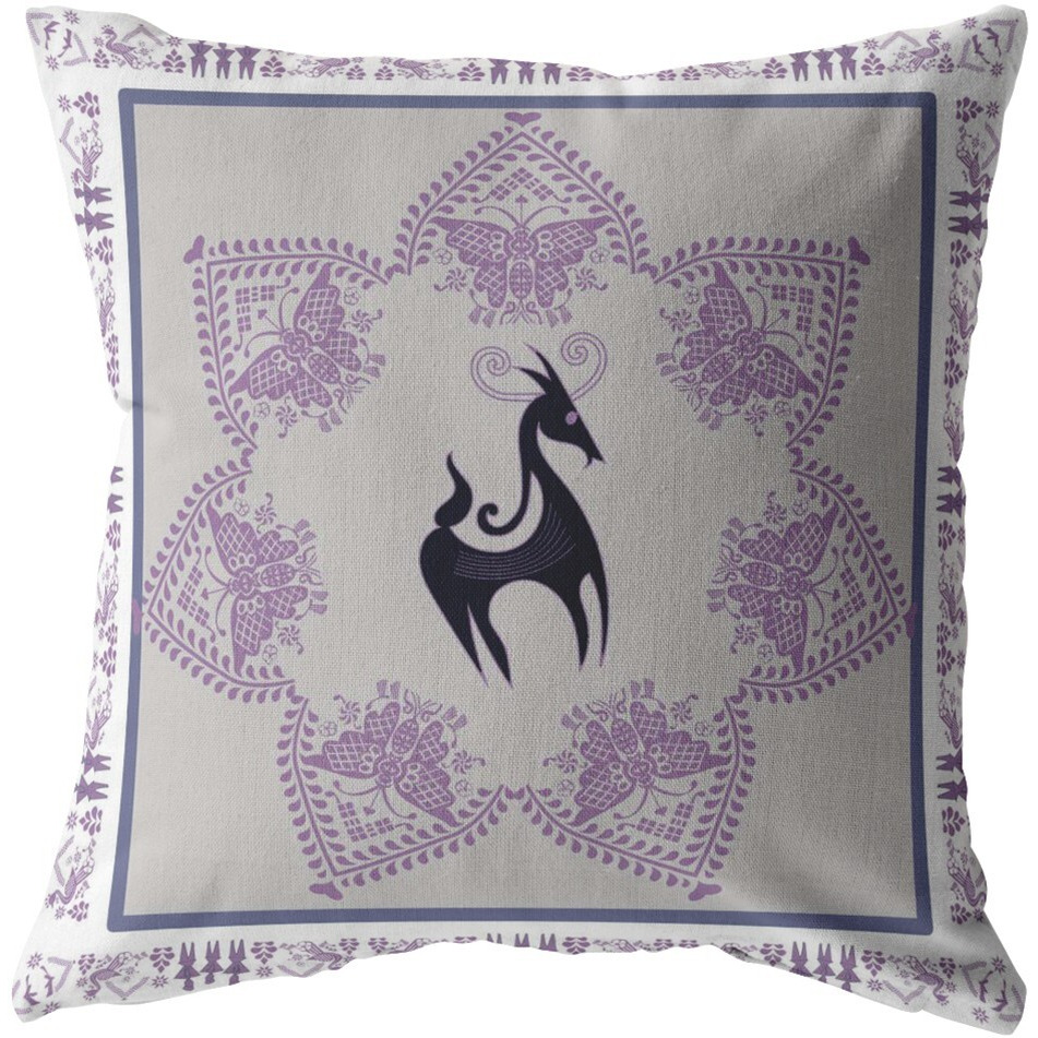 16 Gray Purple Horse Zippered Suede Throw Pillow