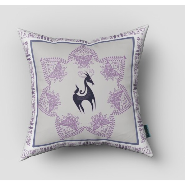 16 Gray Purple Horse Zippered Suede Throw Pillow