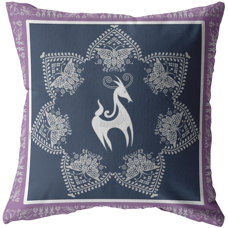 16 Navy Purple Horse Zippered Suede Throw Pillow