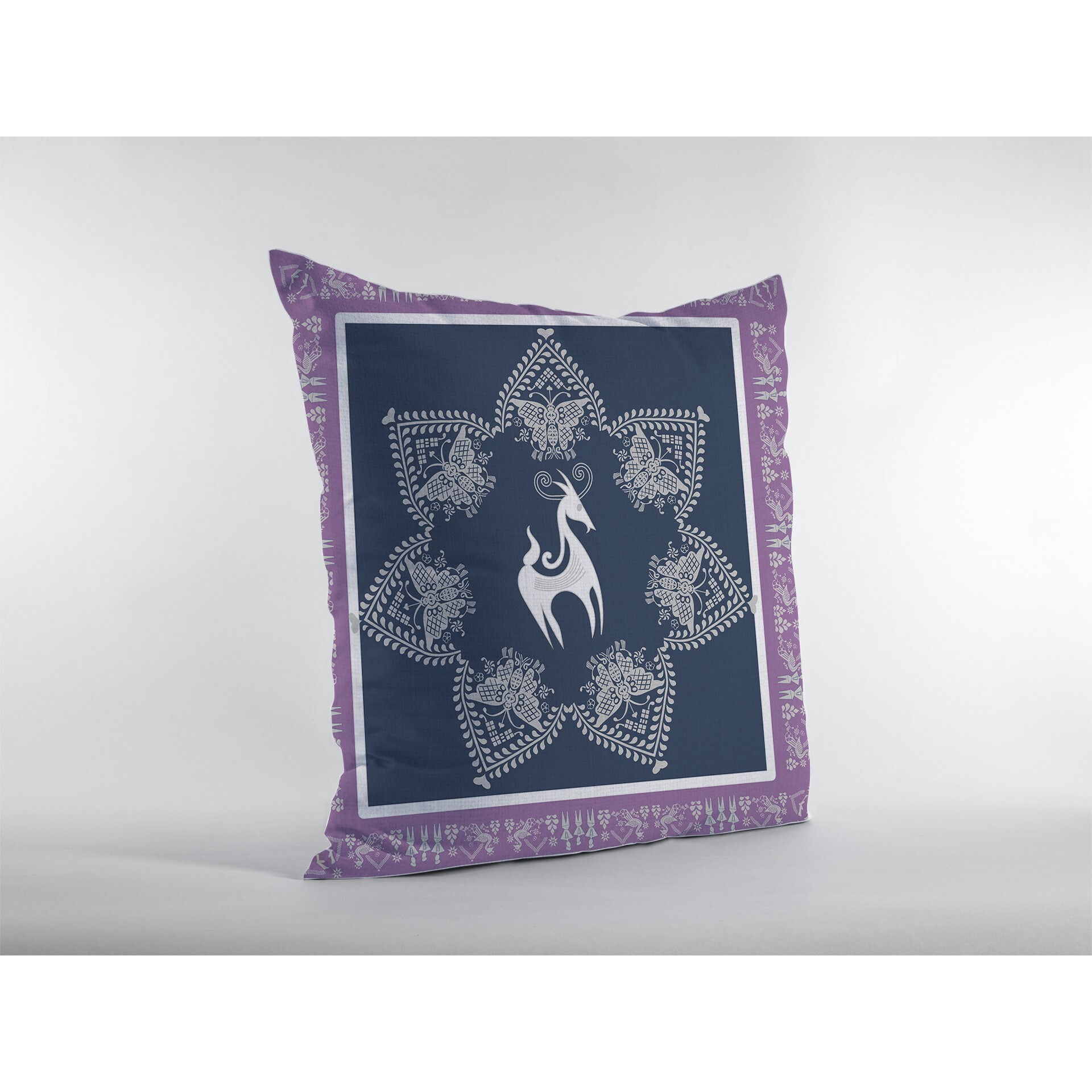 16 Navy Purple Horse Zippered Suede Throw Pillow