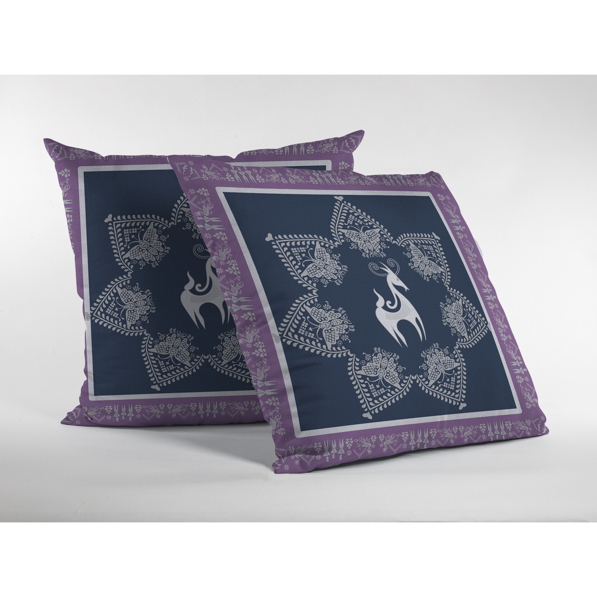 16 Navy Purple Horse Zippered Suede Throw Pillow